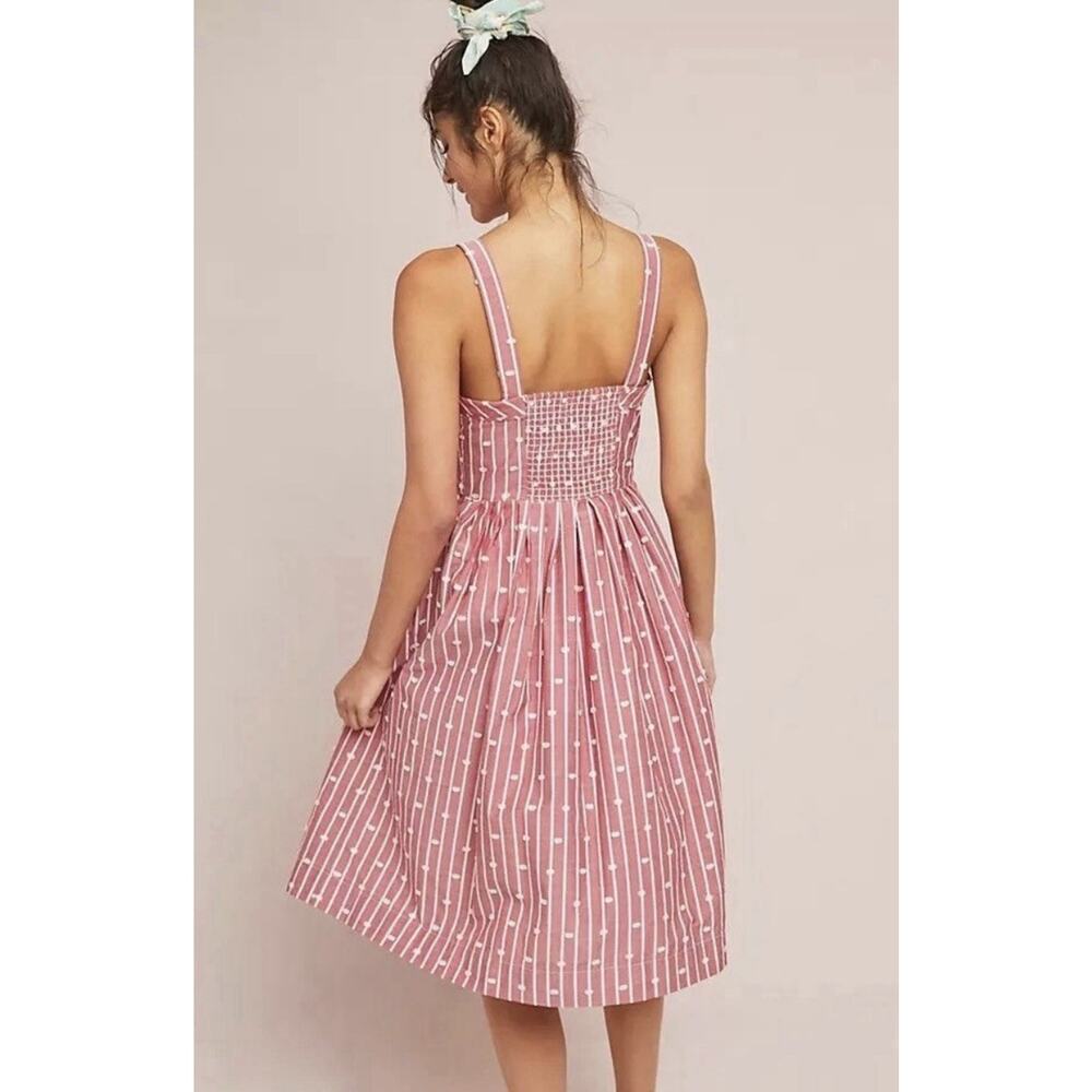 Maeve Anthropologie Hudson Dress Red White Striped Clip Dot Midi Size 6 - Picture 2 of 7